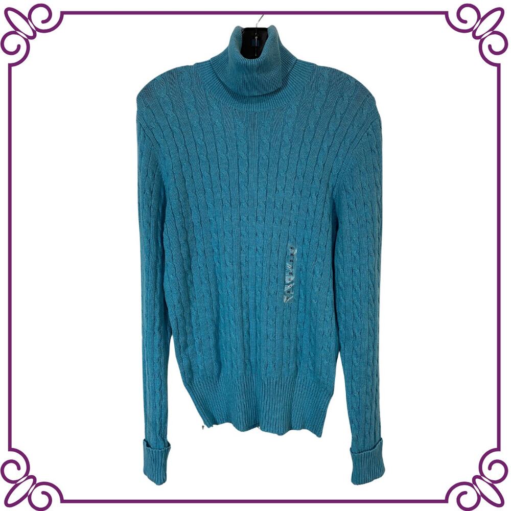 The Gap Stretch Turtle Neck Long Sleeve Knit Sweater Aqua Blue XL NEW